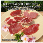 Beef all grade & brand STEAK SIDE CUTS uneven thickness mix of sirloin ribeye rump frozen price/pack 500gr